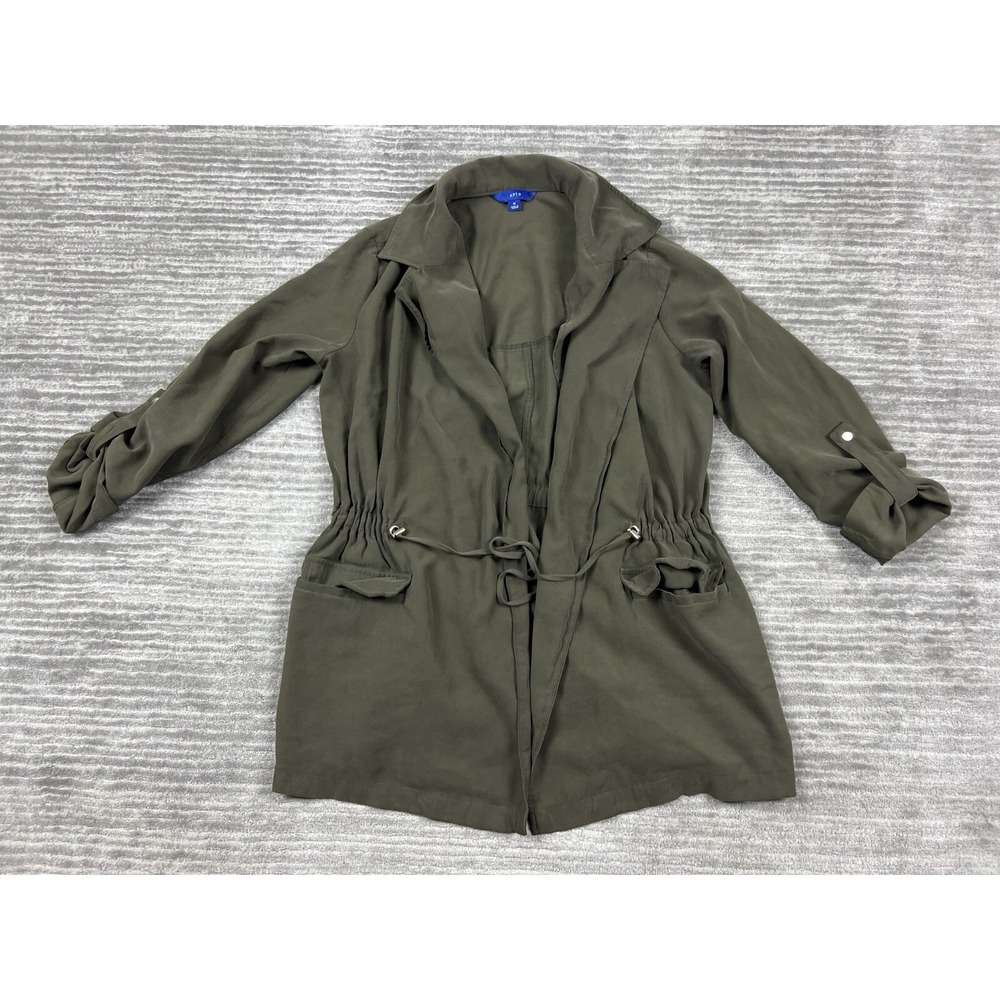 Apt. 9 Utility Jacket Womens M Olive Green Drawstring Waist Roll Tab Sleeve